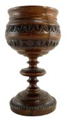 TREEN, LIKELY LIGNUM VITAE, TURNED AND CARVED GOBLET