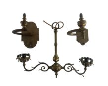 PAIR OF GEORGE III 18TH CENTURY BRASS FIRESIDE/CURTAIN TIES T/W ELECTROLIER