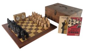 20TH CENTURY ISLE OF LEWIS CHESS PIECES - SET OF CHESS PIECES AND BOARD