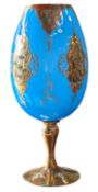 BELIEVED ITALIAN VINTAGE 20TH CENTURY BLUE GLASS & TOOLED GILT MANTEL VASE/GOBLET