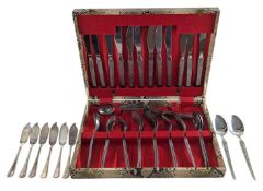 A VINTAGE CANTEEN OF CUTLERY HOUSED IN AN SNAKESKIN EFFECT CASE.