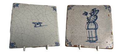 TWO 18TH CENTURY BLUE & WHITE DELFT TILES