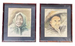 TWO WATERCOLOUR PORTRAIT PAINTINGS DEPICT A MAN & AN ELDERLY LADY