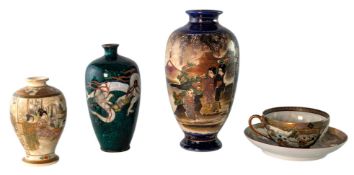 COLLECTION OF LATE 19TH CENTURY JAPANESE VASES & A TEACUP AND SAUCER