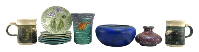 COLLECTION OF EARLY 20TH CENTURY & LATER STUDIO ART POTTERY VASES AND PLATES