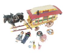 VINTAGE TOYS - ROMANY GYPSY CARAVAN AND CERAMIC HORSE