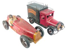 MODEL CAR - 2X VINTAGE LARGE WOODEN MODEL CARS INCLUDING BUGATTI