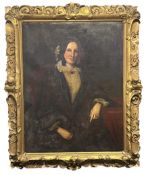 LARGE 19TH CENTURY BRITISH SCHOOL OIL ON CANVAS PORTRAIT OF SEATED LADY
