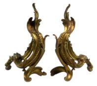 PAIR OF FRENCH ROCOCO STYLE 19TH CENTURY GILT BRONZE CHENETS/FIRE ANDIRONS