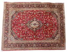 VINTAGE 20TH CENTURY PERSIAN ISLAMIC KESHAN HAND KNOTTED WOOL CARPET RUG