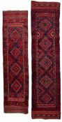 TWO EARLY 20TH CENTURY PERSIAN ISLAMIC AFGHAN WOOL FLOOR CARPET RUNNER RUGS