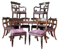 SET OF 10 19TH CENTURY REGENCY MAHOGANY DINING CHAIRS & TWIN PEDESTAL TABLE
