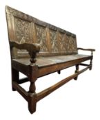 LATE 17TH CENTURY 1689 CARVED OAK SETTLE/BENCH