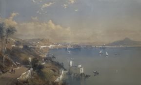 THOMAS LEESON ROWBOTHAM (1823-1875) - VIEW OF VESUVIUS & BAY OF NAPLES - WATERCOLOUR