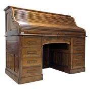 MAPLE & CO, LONDON & PARIS - EARLY 20TH CENTURY C. 1920S WALNUT TAMBOUR TOP DESK