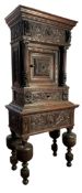 FLEMISH EARLY 18TH CENTURY CARVED OAK UPRIGHT CABINET ON STAND