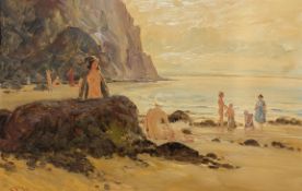 ROBERT MOORE (B. 1945) - 20TH CENTURY OIL ON BOARD BEACH PAINTING