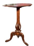 19TH CENTURY WALNUT TILT TOP WINE OCCASIONAL TABLE WITH CARVED SUPPORT