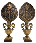 PAIR OF CONTINENTAL 19TH CENTURY GILTWOOD & GESSO ORNAMENTAL MANTLE APPLIQUES