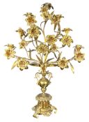 FRENCH LOUIS XVI STYLE 19TH CENTURY GILDED BRASS FLORAL ALTAR CANDELABRA
