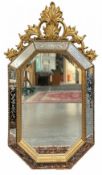 LOUIS XV INSPIRED 19TH CENTURY GILTWOOD & ETCHED GLASS OCTAGONAL MIRROR