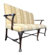 GEORGE III 19TH CENTURY MAHOGANY & DAMASK UPHOLSTERED SETTEE
