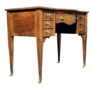 EDWARDIAN EARLY 20TH CENTURY MAHOGANY INLAID BOW FRONT WRITING DESK