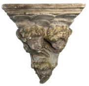 CONTINENTAL EARLY 20TH CENTURY GILT & HAND PAINTED PLASTER CHERUB CORBEL
