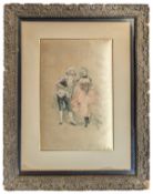 CONTINENTAL EARLY 20TH CENTURY WATERCOLOUR ON SILK PAINTING OF GALLANT SCENE