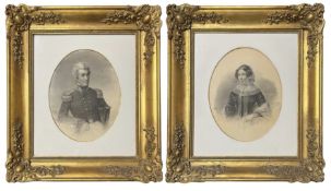 CAPTAIN ROBERT STREATFEILD AND HIS WIFE - PENCIL AND GOUACHE PORTRAIT PAINTINGS