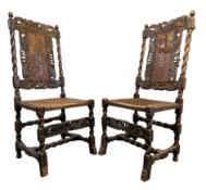 PAIR OF CHARLES I STYLE 19TH CENTURY CARVED OAK AND CANE DINING / HALL CHAIRS