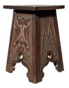 LIBERTY OF LONDON STYLE ARTS & CRAFTS CARVED HARDWOOD SIDE TALE / STOOL