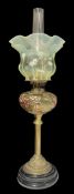 19TH CENTURY VICTORIAN ART NOUVEAU LOETZ STYLE OIL LAMP WITH VASELINE SHADE