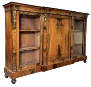 FRENCH LOUIS XVI STYLE 19TH CENTURY WALNUT INLAID & ORMOLU BREAKFRONT CREDENZA