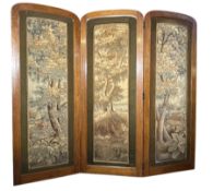 LARGE VICTORIAN 19TH CENTURY MAHOGANY & TAPESTRY THREE-FOLD SCREEN