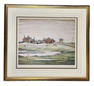 LAURENCE STEPHEN LOWRY RA - LANDSCAPE WITH FARM BUILDINGS - SIGNED LITHOGRAPH