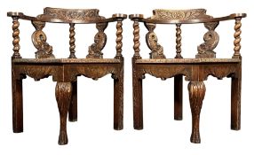 PAIR OF 19TH CENTURY VICTORIAN CARVED OAK CORNER CHAIRS