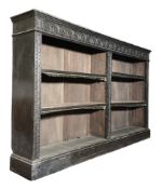 LARGE JACOBEAN REVIVAL 19TH CENTURY CARVED OAK OPEN FRONT BOOKCASE