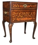 DUTCH 18TH CENTURY WALNUT AND MARQUETRY INLAID WORK BOX ON LEGS
