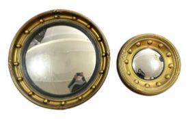 TWO 19TH CENTURY & LATER CIRCULAR GILT FRAMED CONVEX WALL MIRRORS