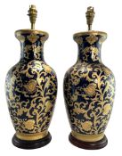 PAIR OF FRENCH SEVRES INSPIRED COBALT & GILT CERAMIC TABLE LAMP BASES