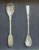 RACHEL ROSS (B. 1965) - TWO SALT SPOONS ON BLACK - ACRYLIC ON BOARD PAINTING
