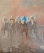 PETER HOWELL (B. 1932) - 20TH CENTURY OIL ON CANVAS HORSE RACING PAINTING