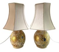 PAIR OF KASHMIR PAIER MACHE HAND PAINTED WOODEN DESK TABLE LAMPS