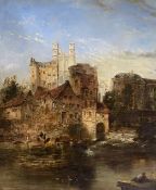 19TH CENTURY FRENCH SCHOOL - OIL ON CANVAS LANDSCAPE WITH CATHEDRAL