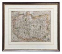 BRITAIN. 1637 WILTSHIRE BY WILLIAM KIP, HAND COLOURED ENGRAVED FRAMED & GLAZED MAP