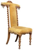 VICTORIAN 19TH CENTURY MAHOGANY & DRALON YELLOW UPHOLSTERED PRIE DIEU CHAIR