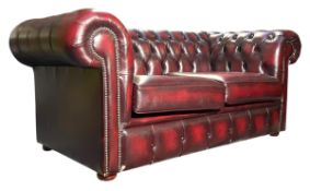 OX BLOOD LEATHER CHESTERFIELD TWO SEATER SOFA