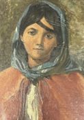 19TH CENTURY ORIENTALIST SCHOOL OIL ON BOARD PORTRAIT PAINTING OF GIRL