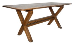 20TH CENTURY PINE & MAHOGANY REFECTORY FARMHOUSE DINING TABLE